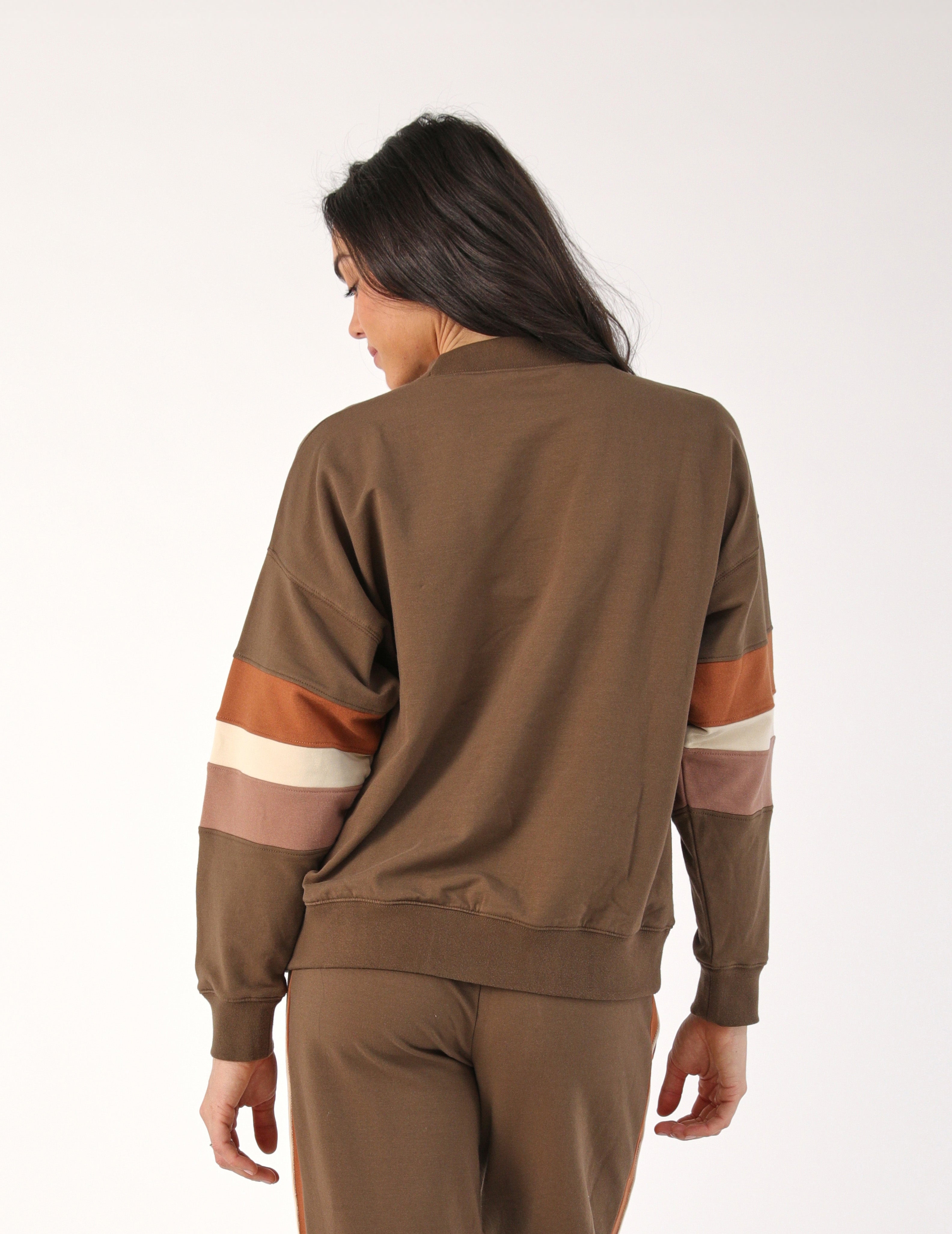 Vintage Oversized Crew: Chocolate Color Block