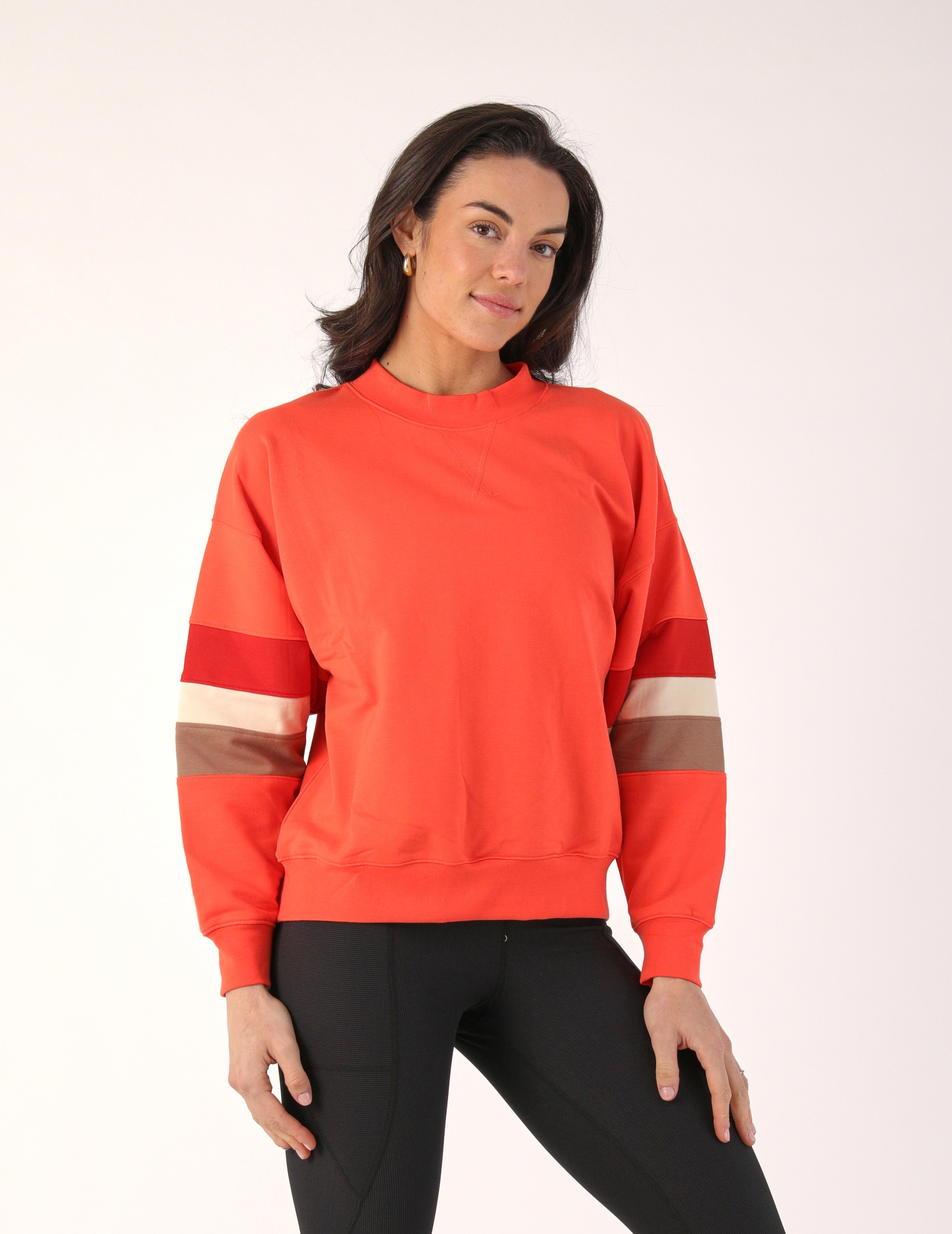 Vintage Oversized Crew: Hot Coral Color Block