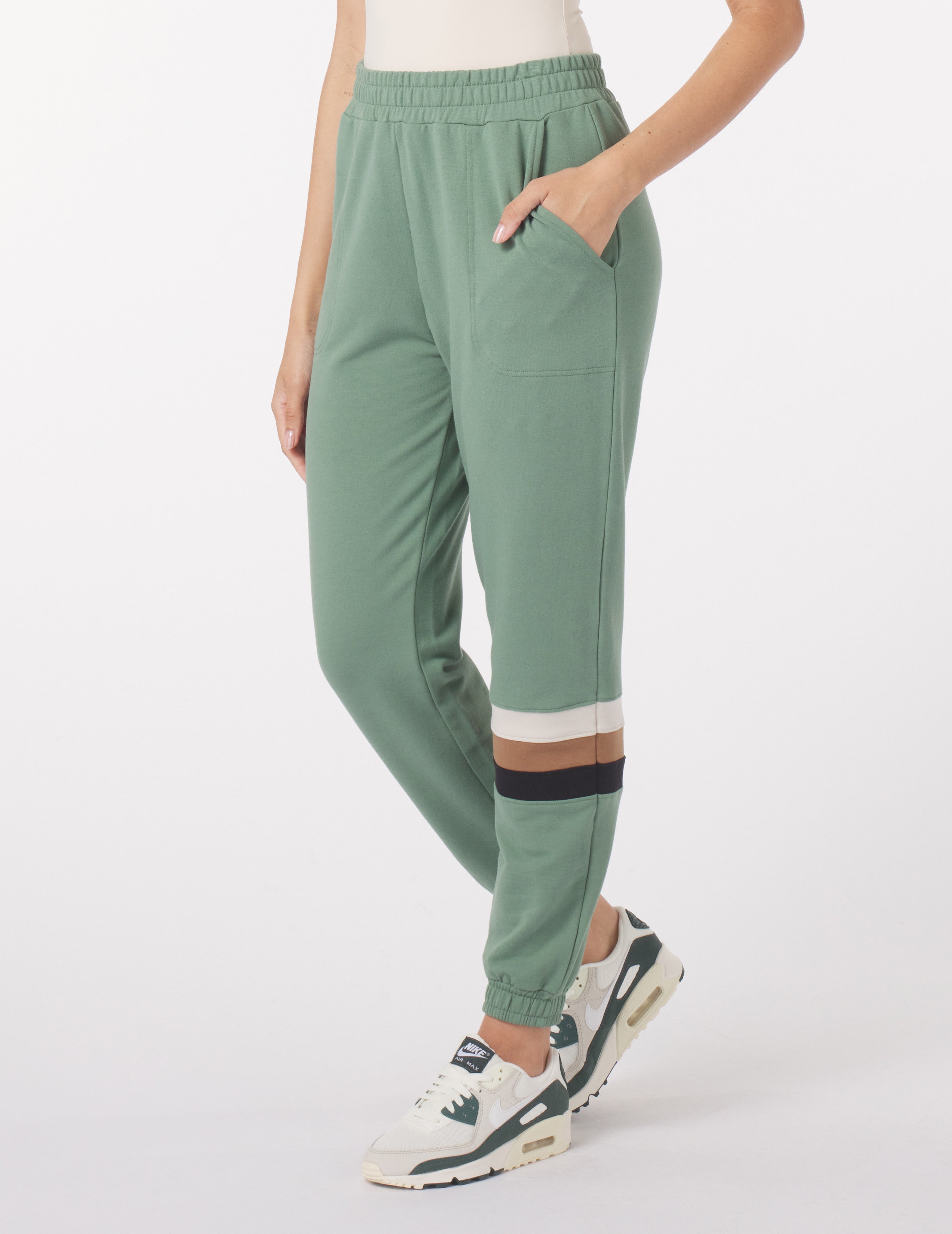 Vintage Oversized Jogger: Sage/Tonal Stripes