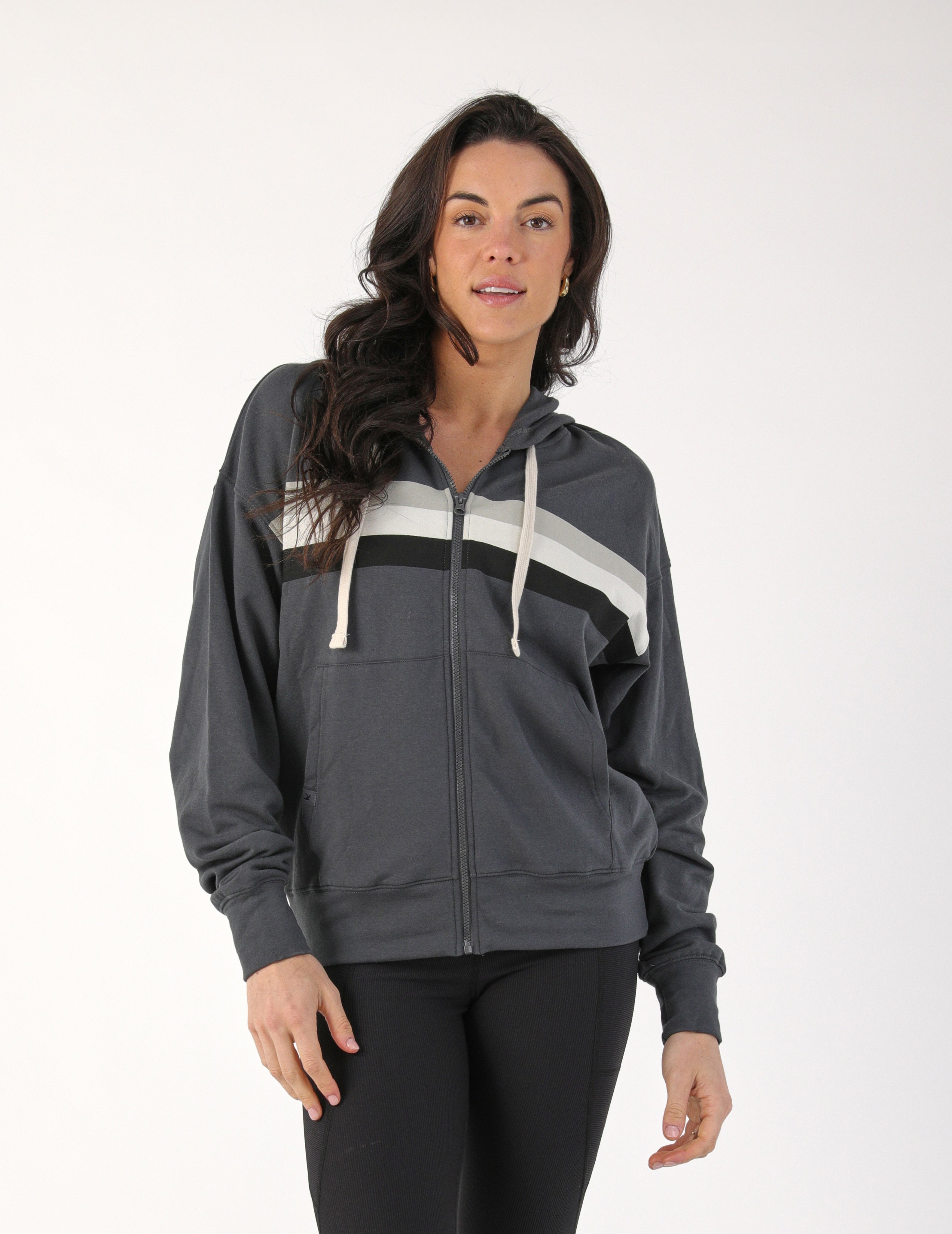 Vintage Oversized Zip Up: Carbon Color Block