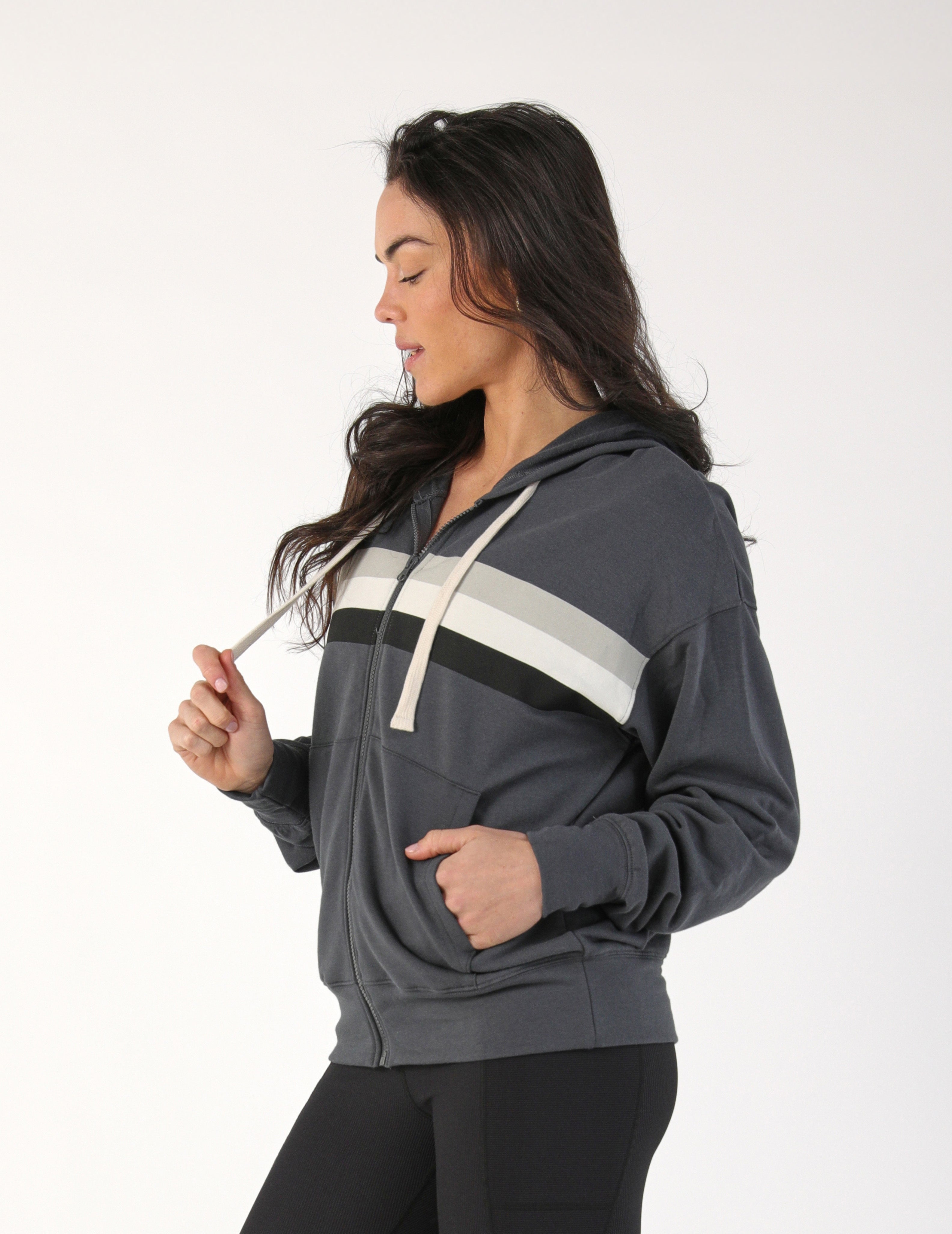 Vintage Oversized Zip Up: Carbon Color Block