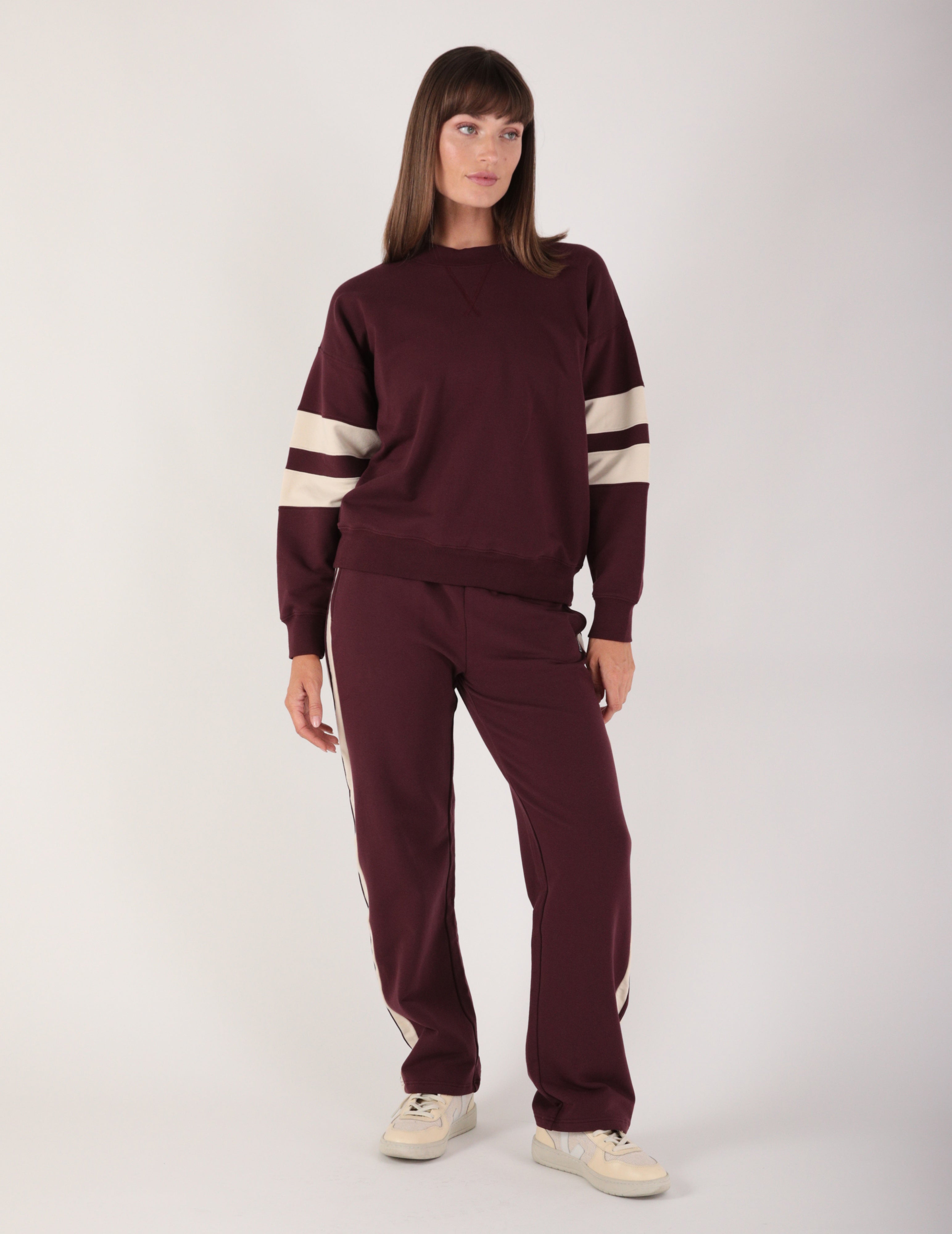 Vintage Oversized Crew: Crimson Velvet/Oatmilk