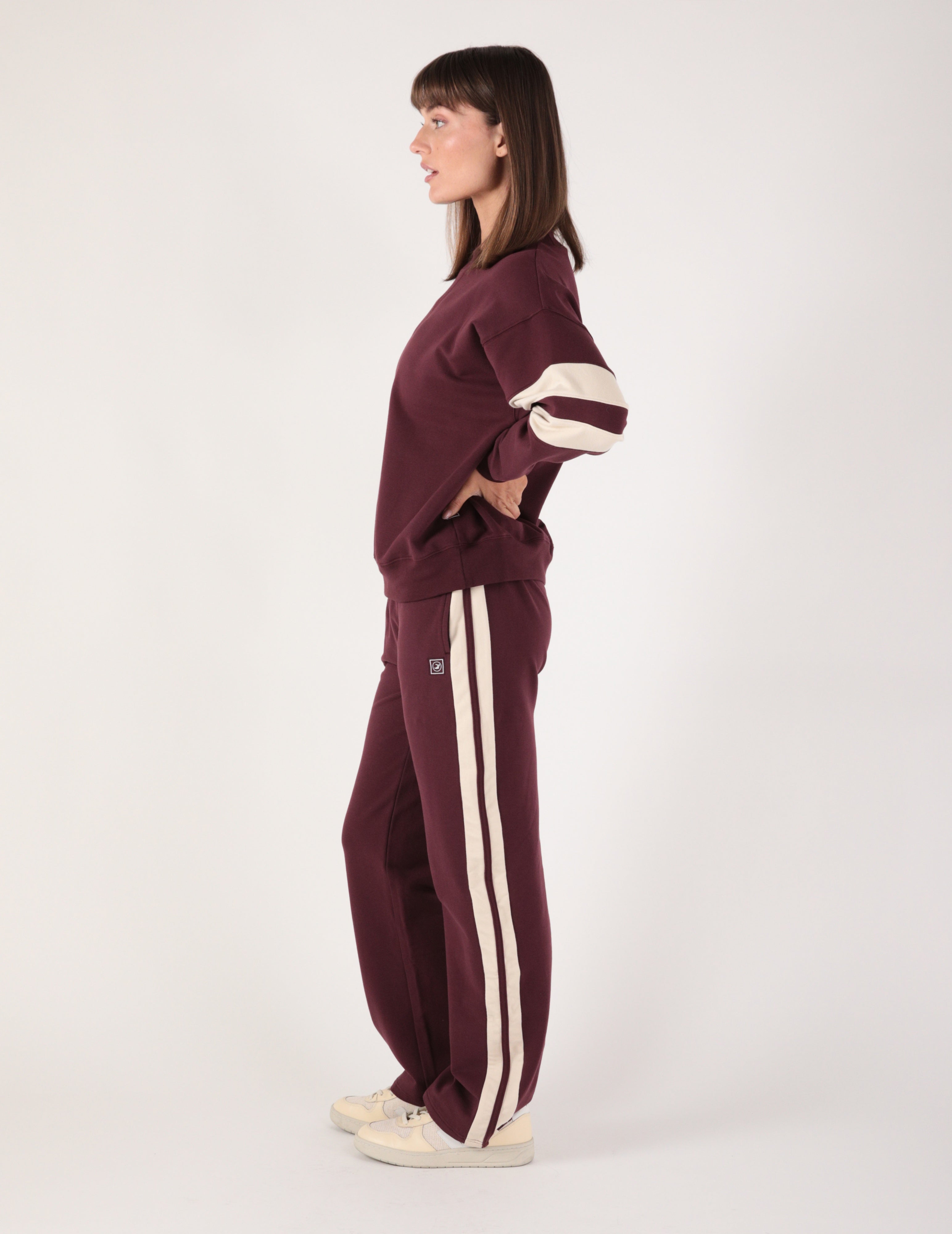 Retro Straight Leg Sweatpant: Crimson Velvet/Oatmilk
