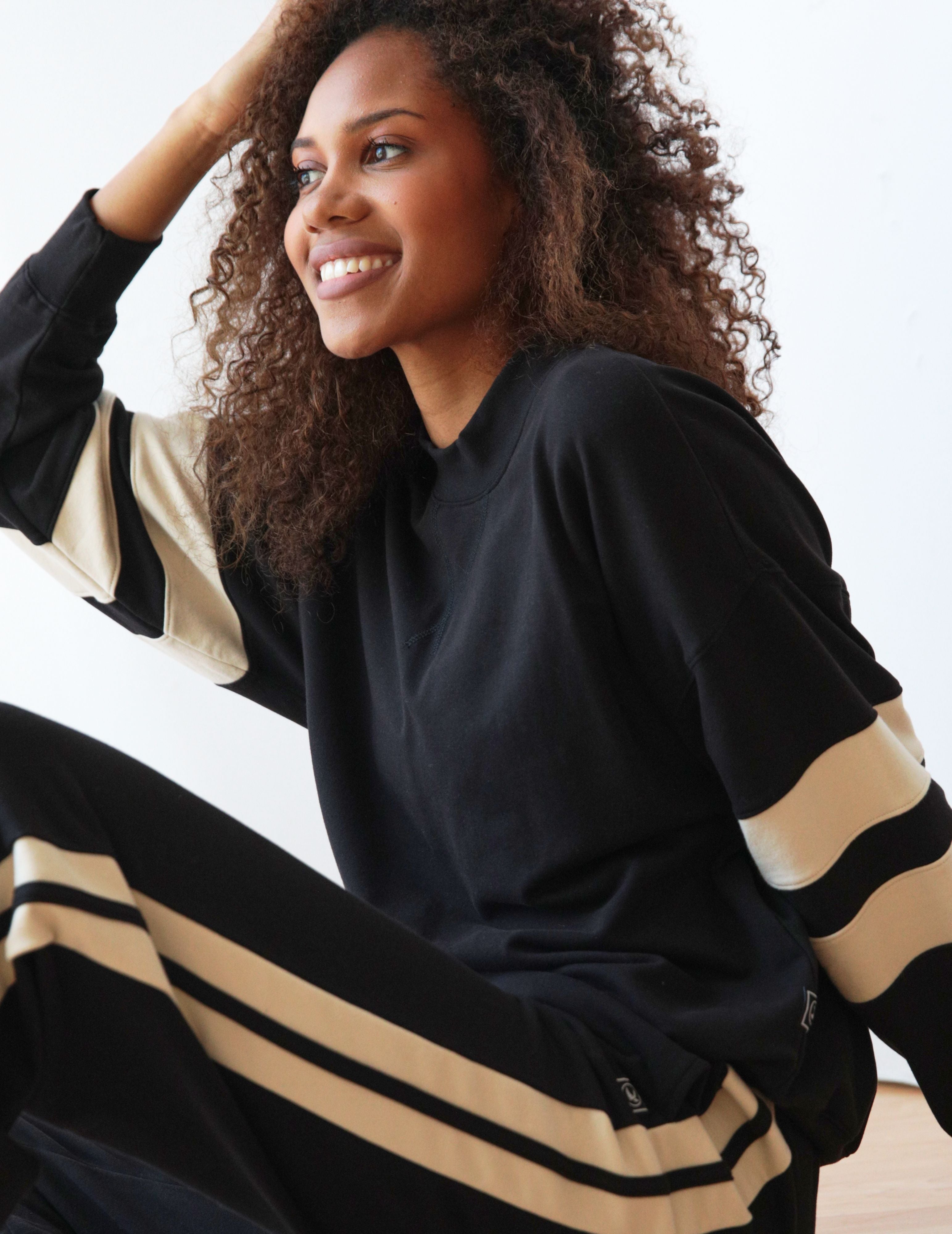 Vintage Oversized Crew: Black / Oatmilk Color Block