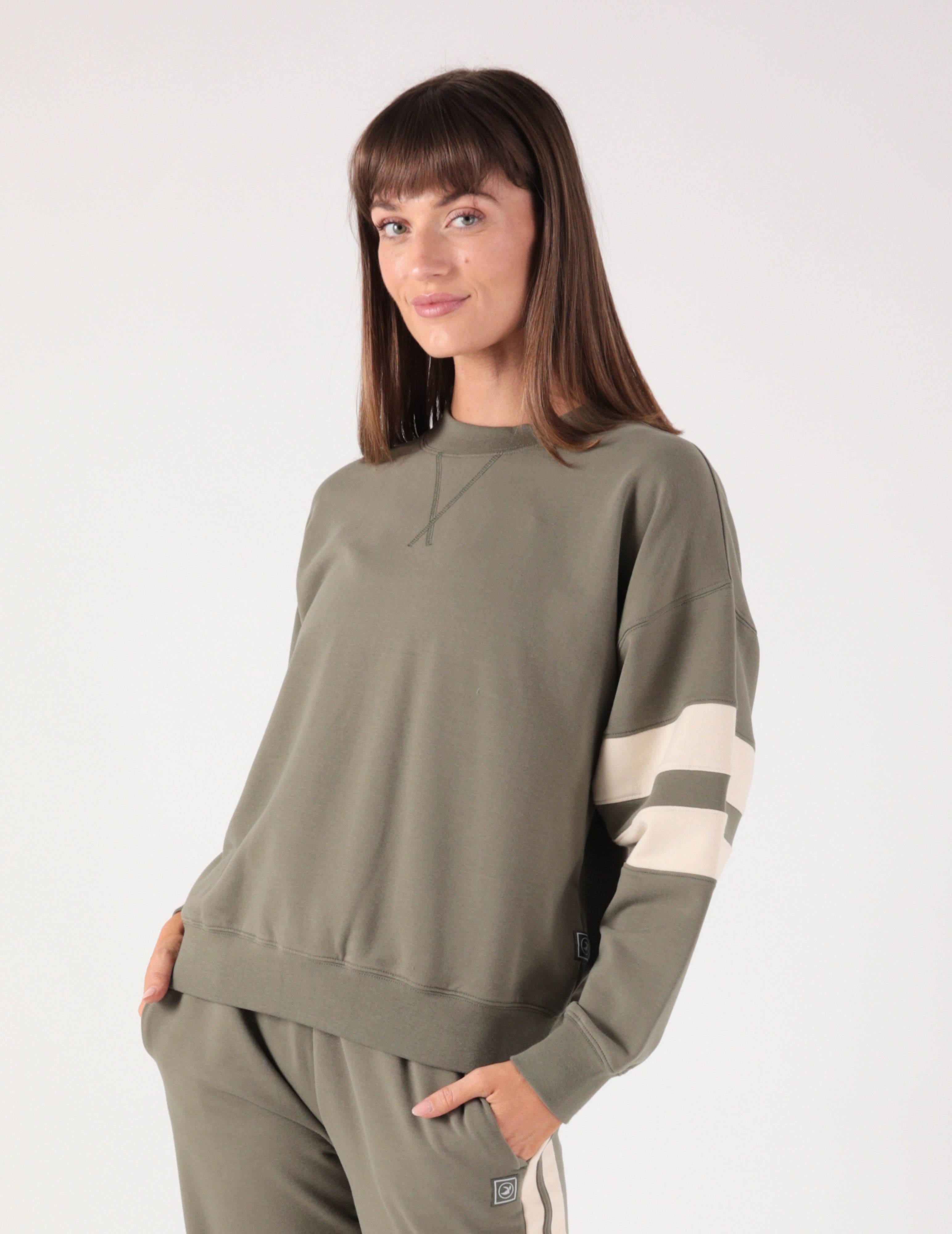 Vintage Oversized Crew: Dusty Olive/Oatmilk