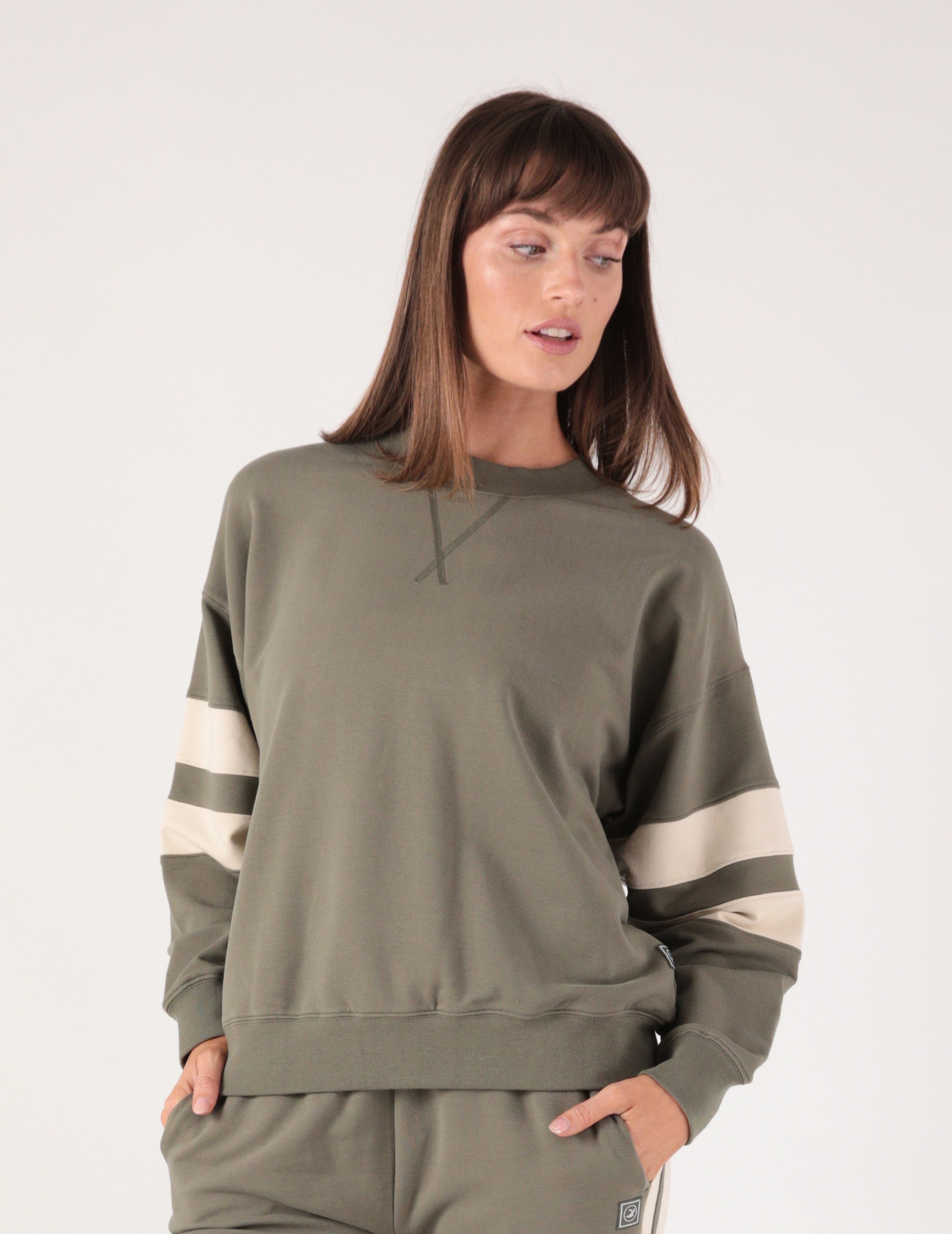 Vintage Oversized Crew: Dusty Olive/Oatmilk