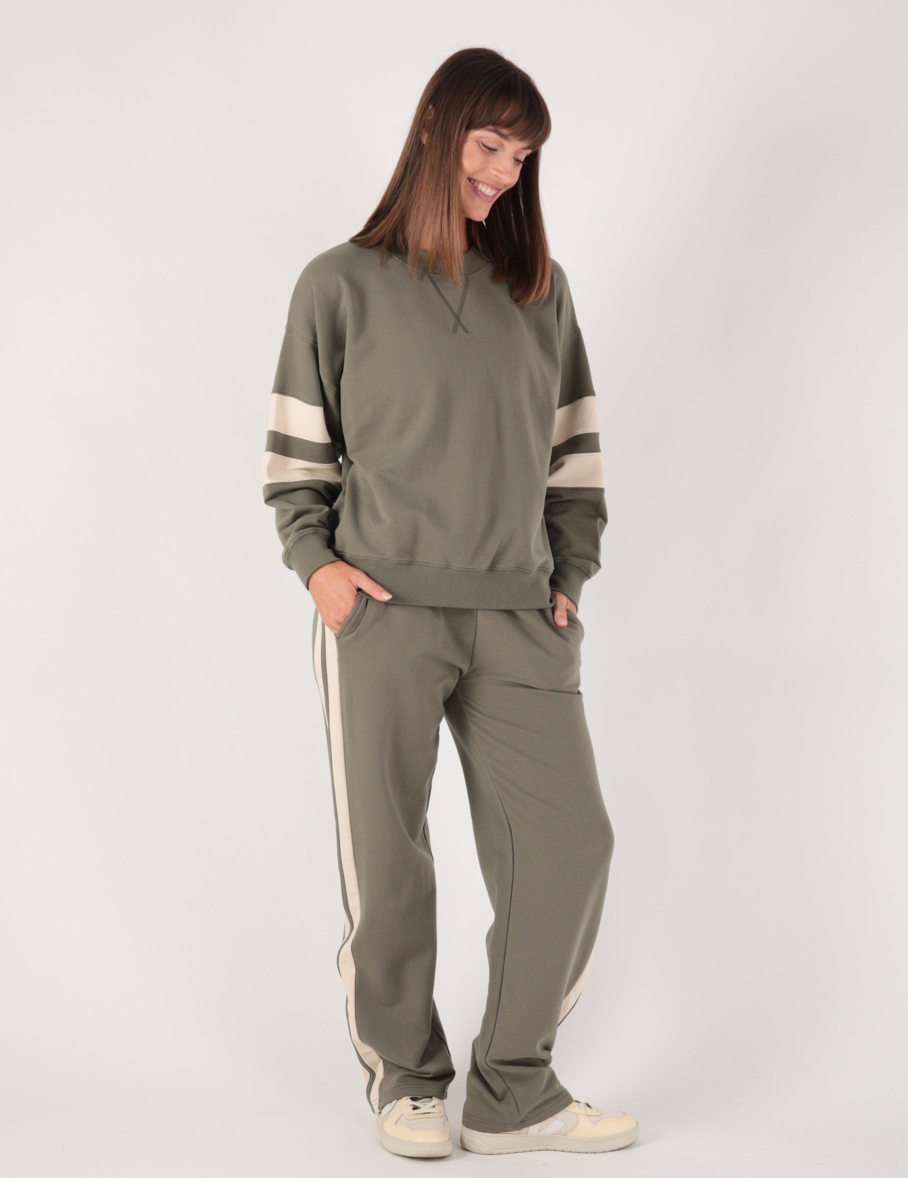 Vintage Oversized Crew: Dusty Olive/Oatmilk