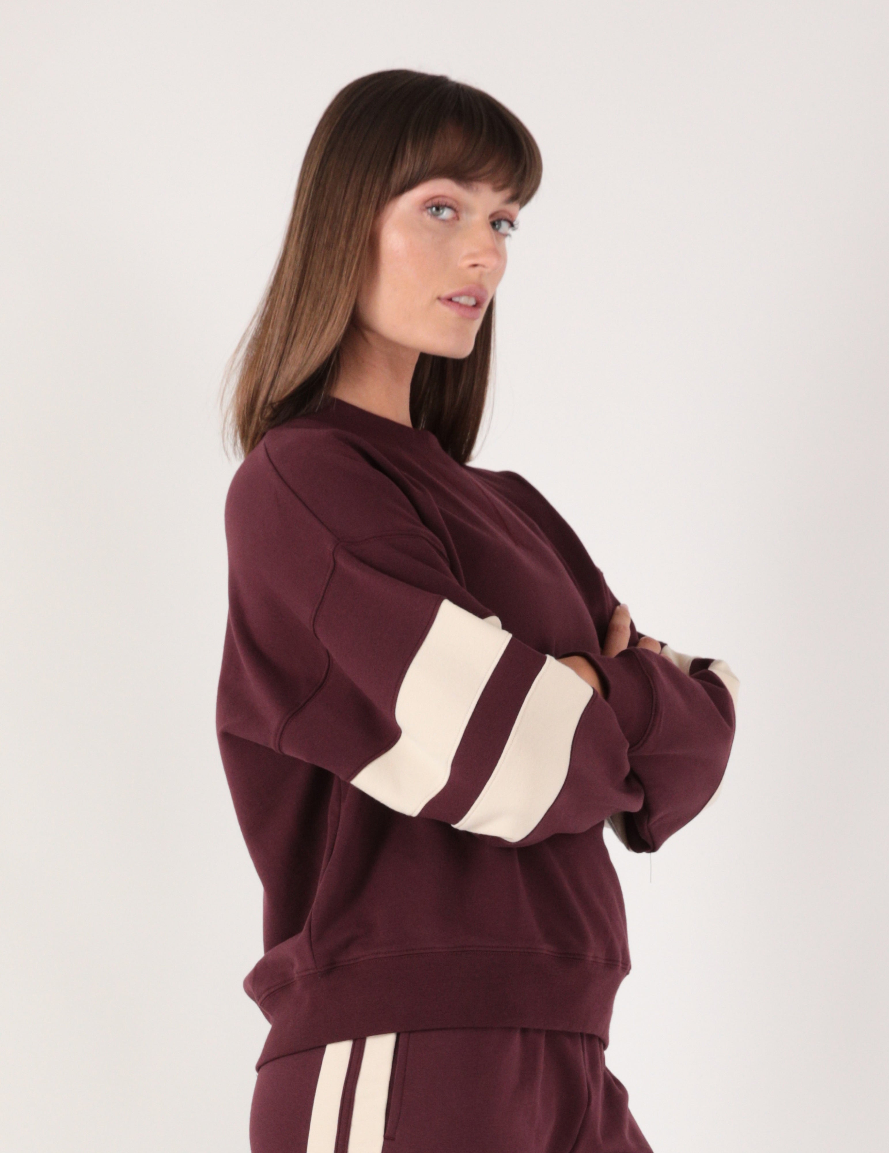 Vintage Oversized Crew: Crimson Velvet/Oatmilk