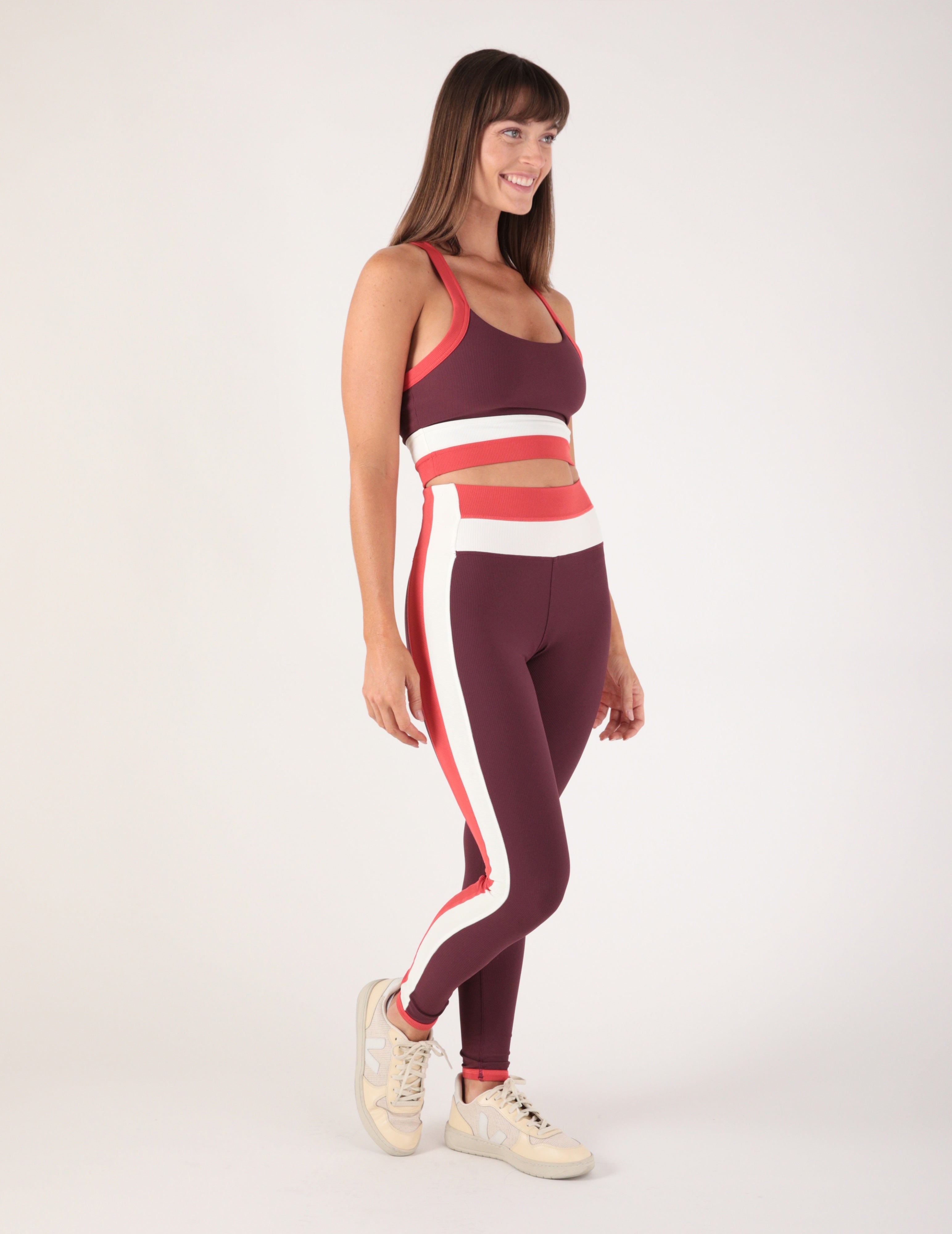 Directional Legging: Crimson Velvet Color Block