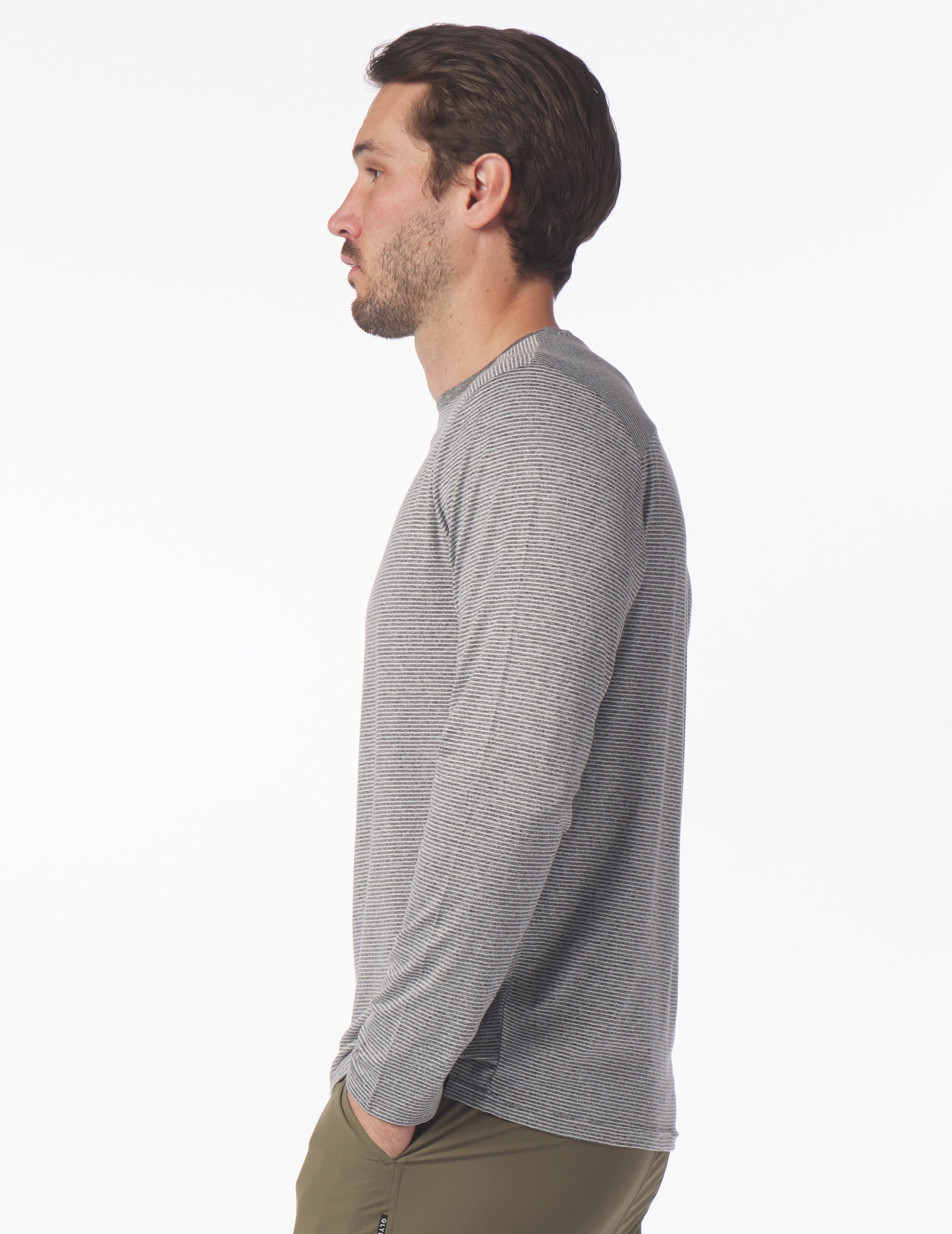 Salton Long Sleeve: Black Heather/White Stripe