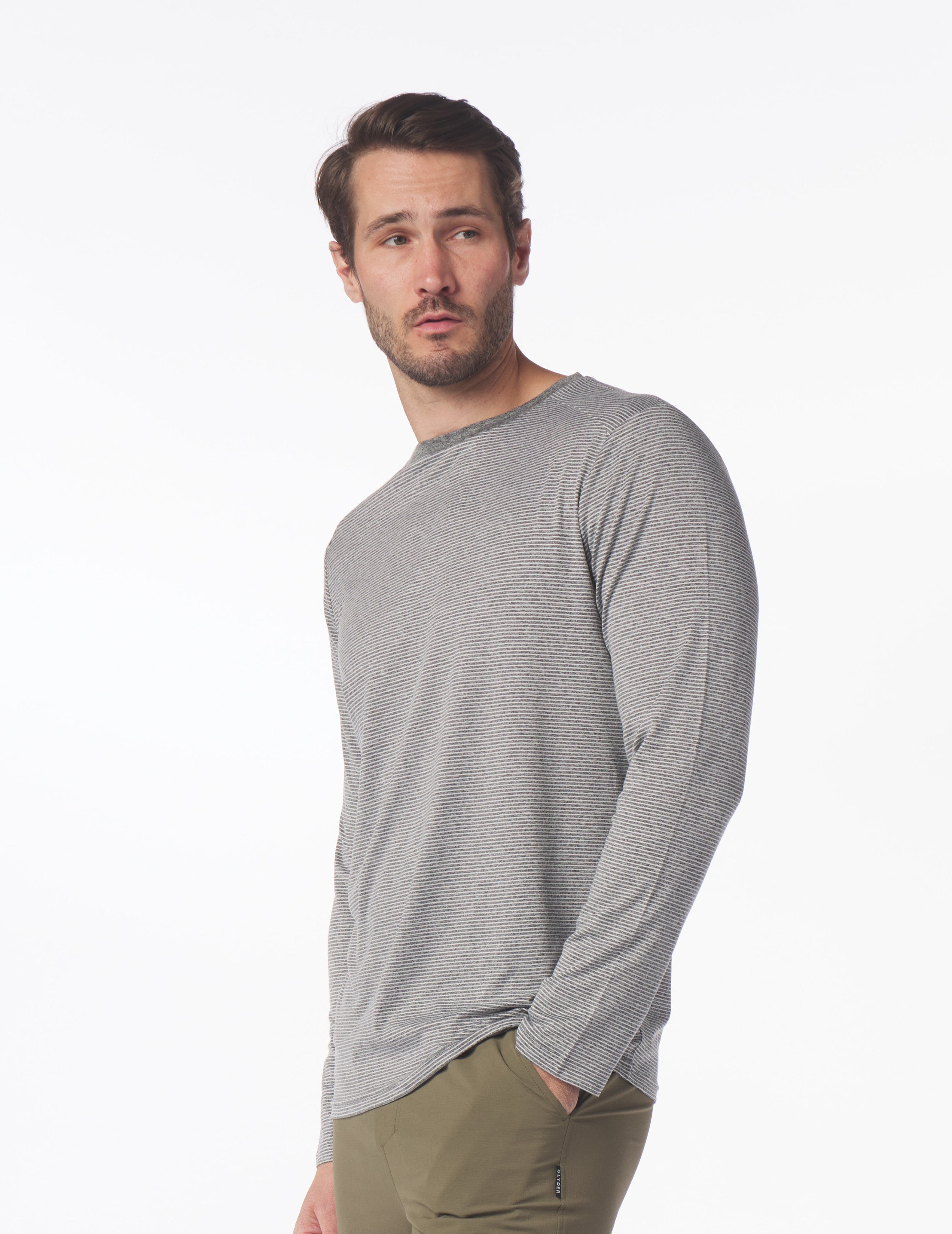 Salton Long Sleeve: Black Heather/White Stripe