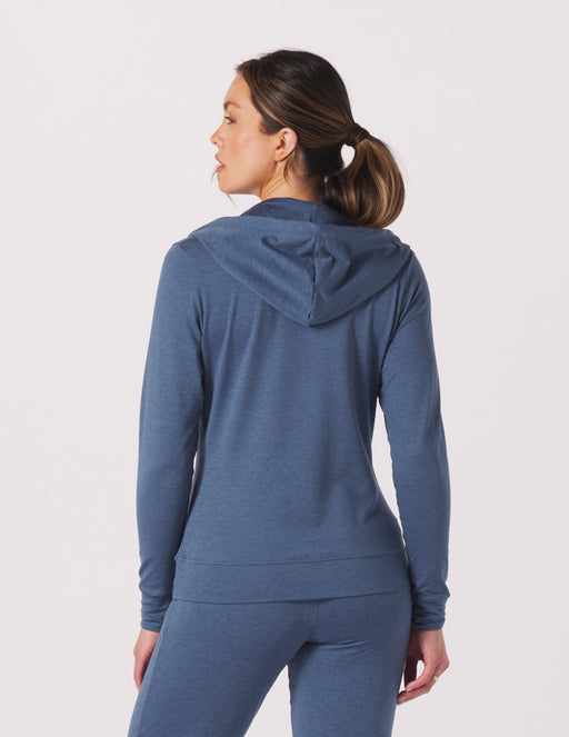 On The Go Lightweight Zip Up Hoodie: Washed Blue