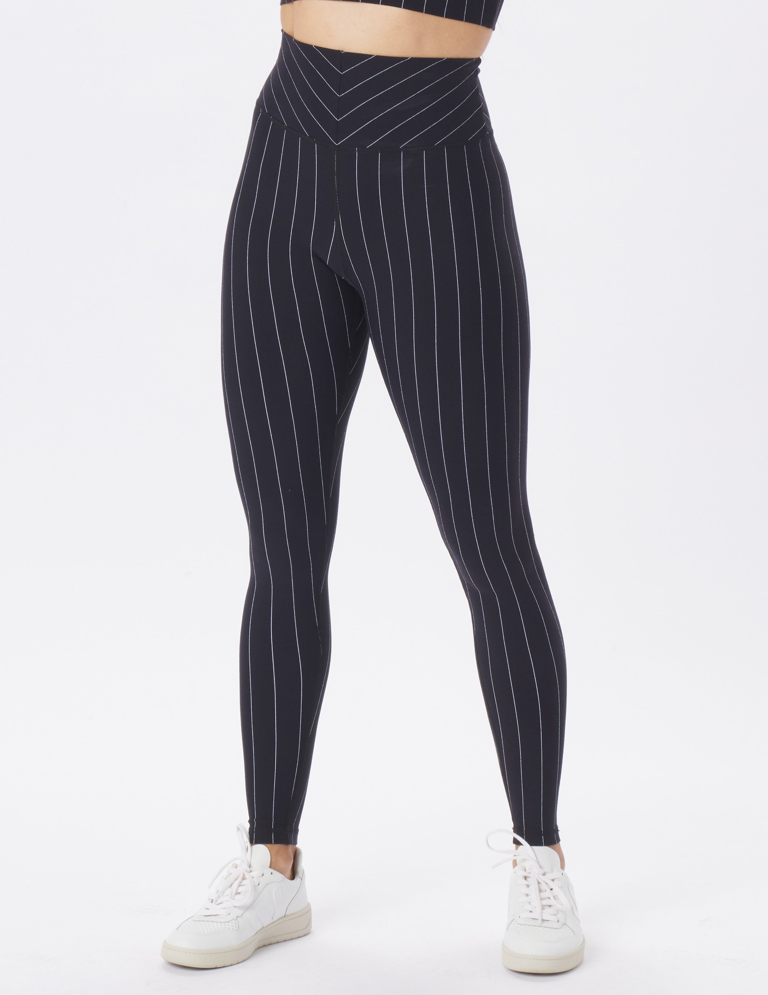 Black pinstripe leggings deals
