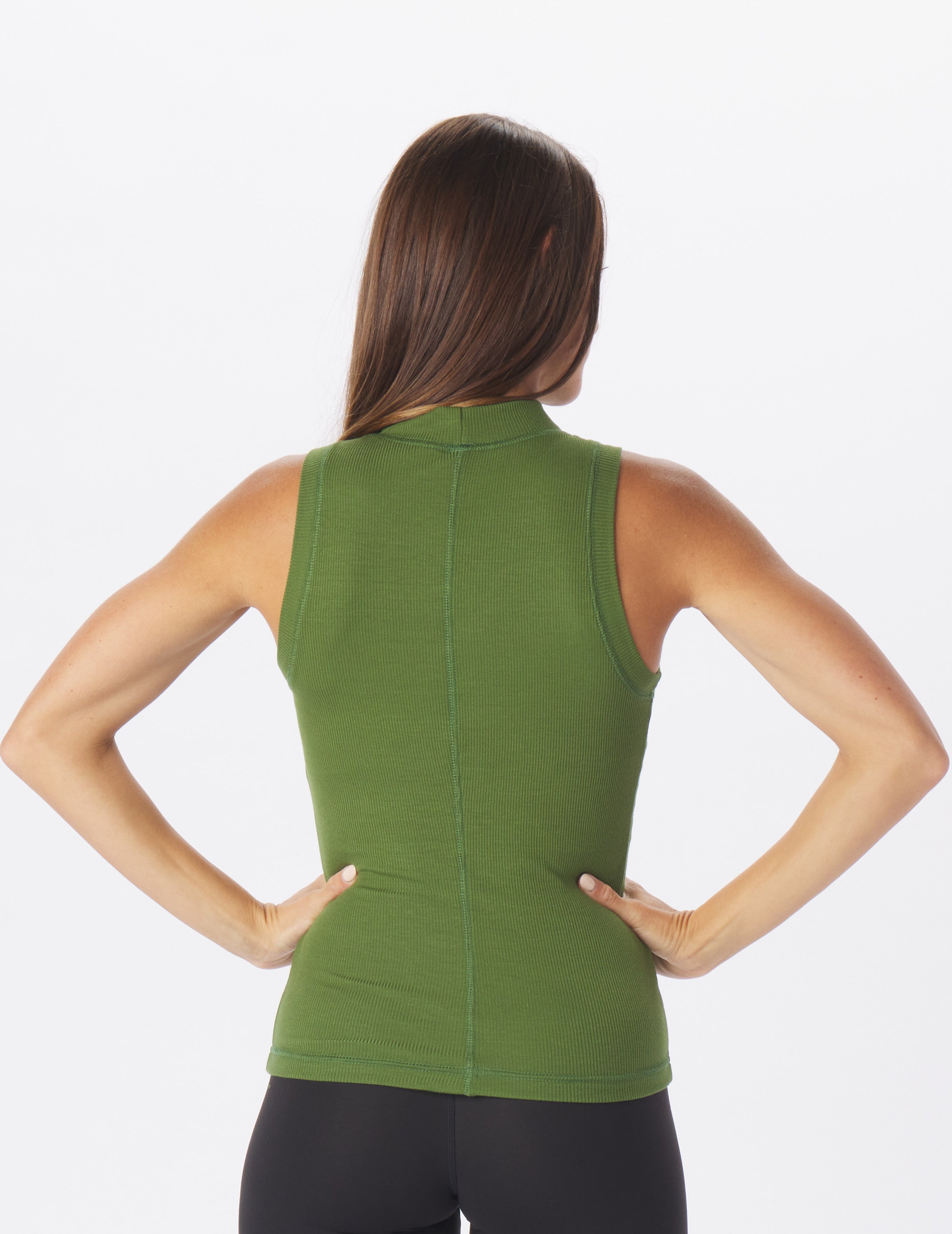 Ruby Mock Neck Tank: Chive
