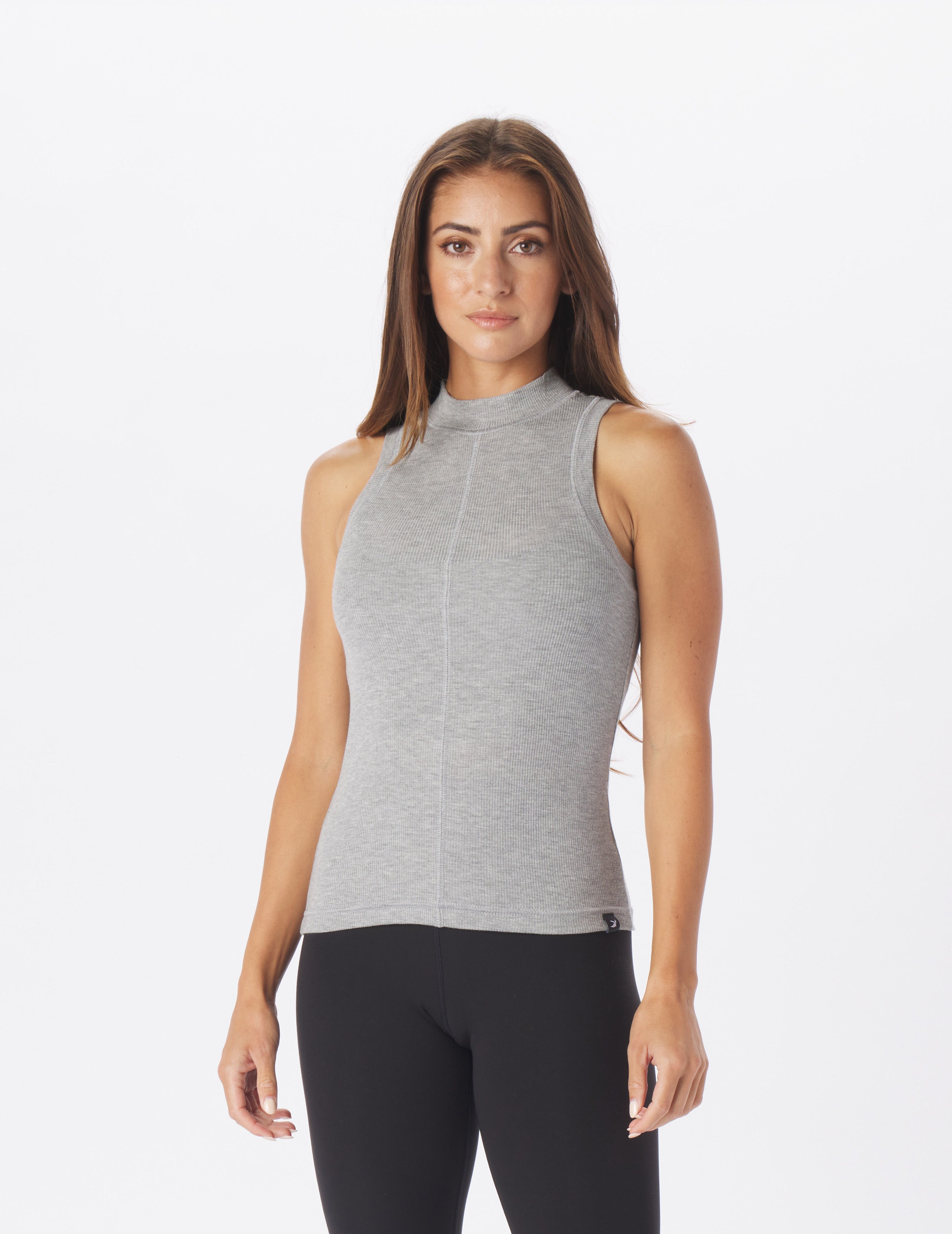 Ruby Mock Neck Tank: Silver Fog