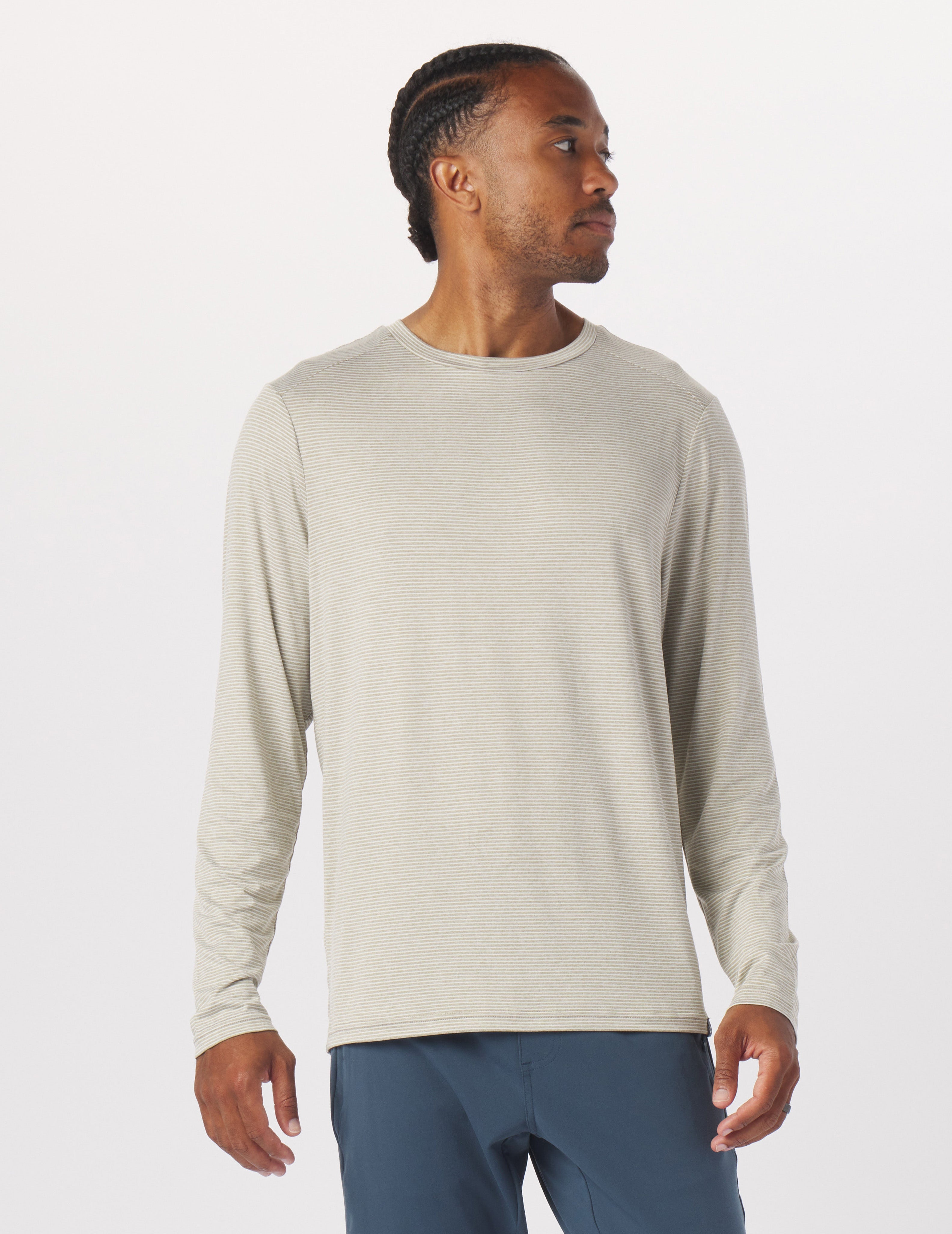 Salton Long Sleeve: Linen/Oatmilk Stripe