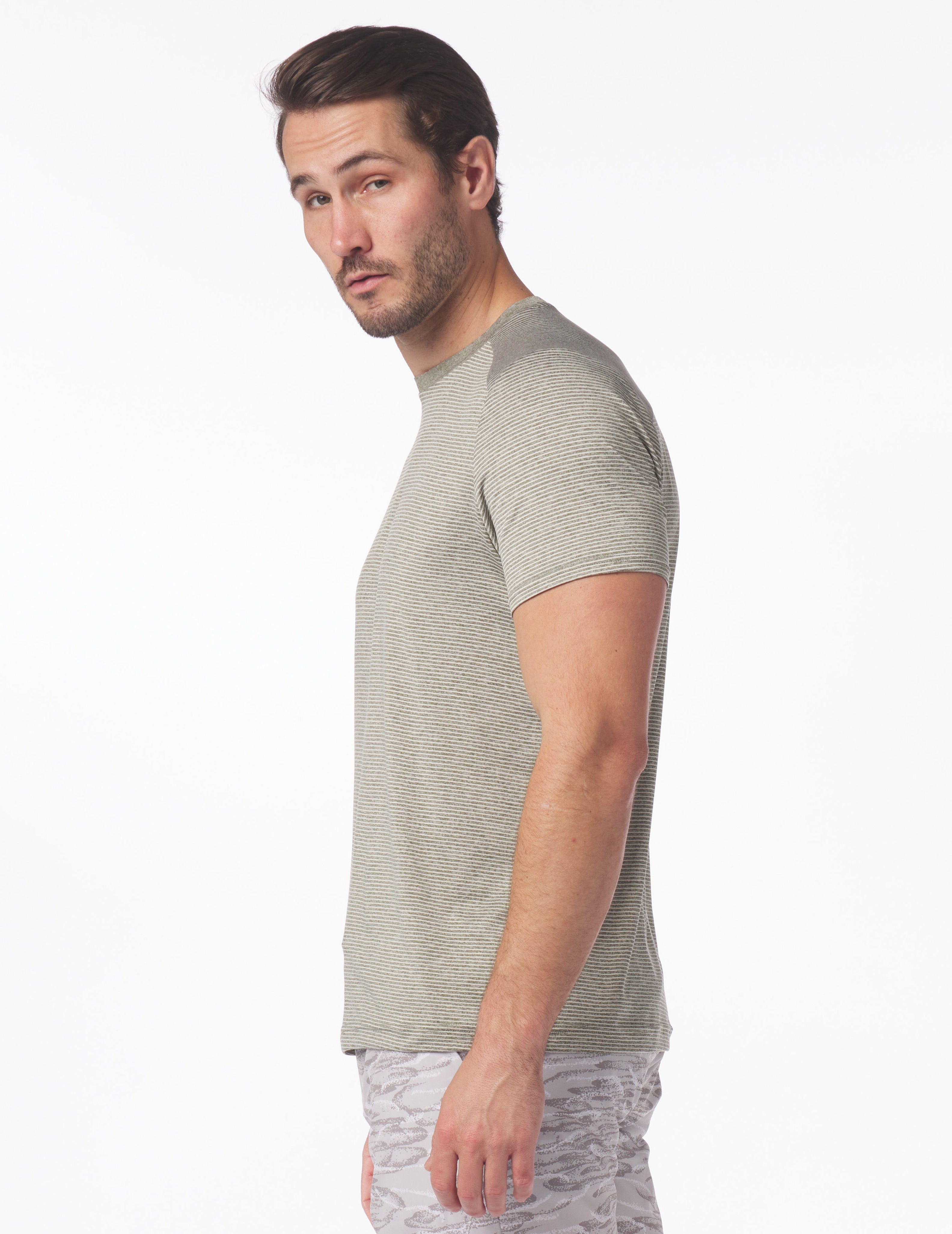 Salton Short Sleeve: Moss Heather/White Stripe