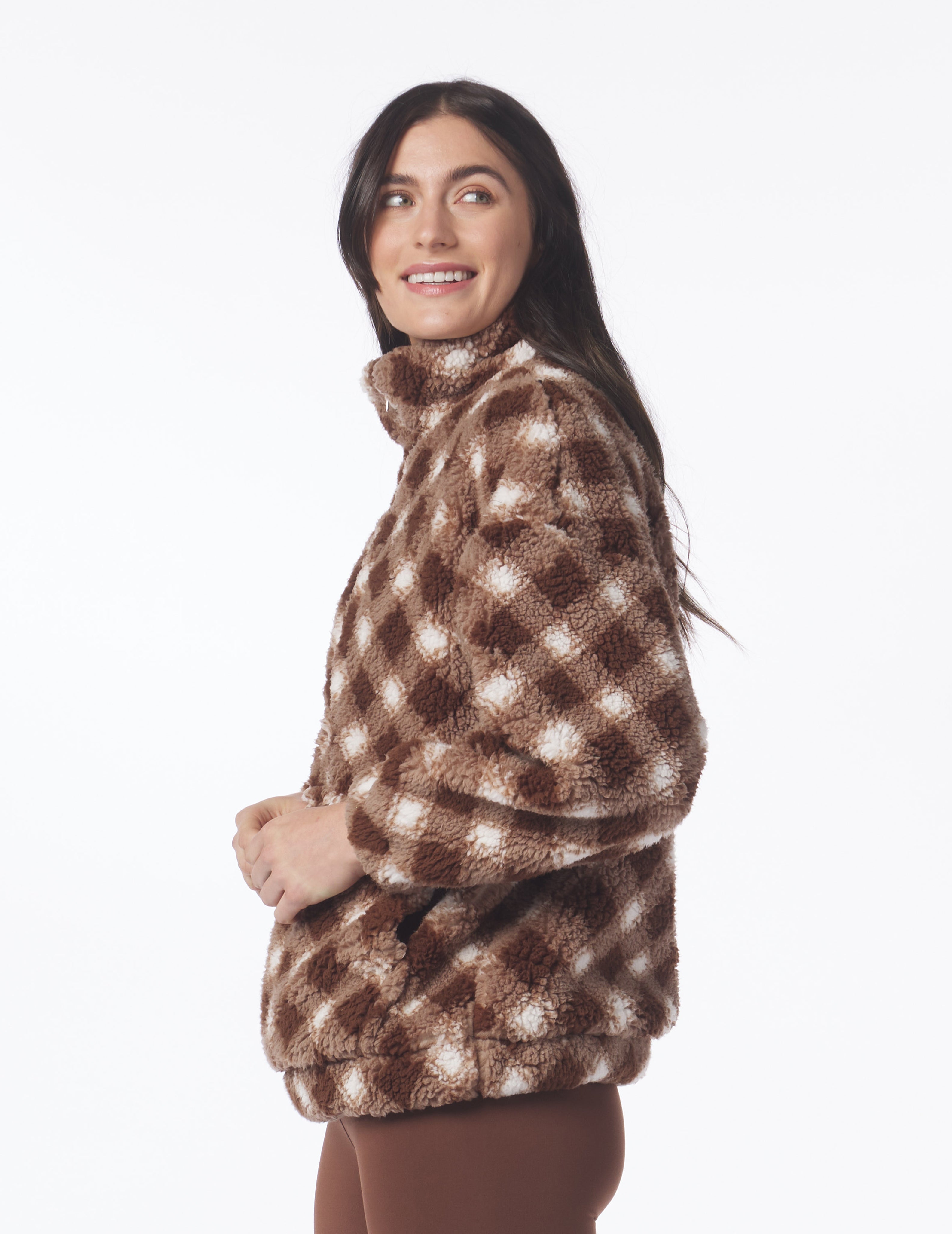Sherpa Quarter Zip: Espresso Buffalo Plaid