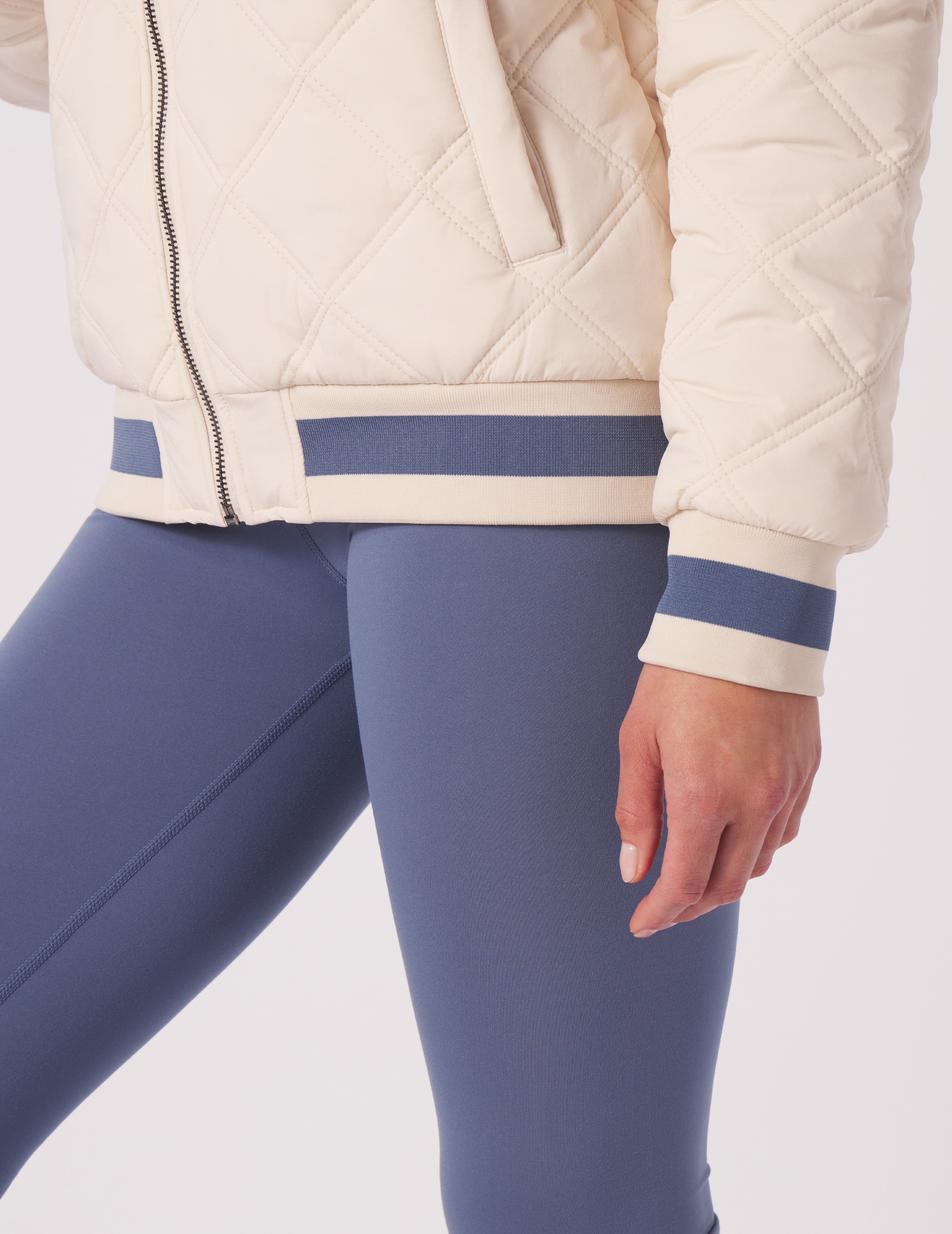 Varsity Jacket: Oatmilk/Washed Blue