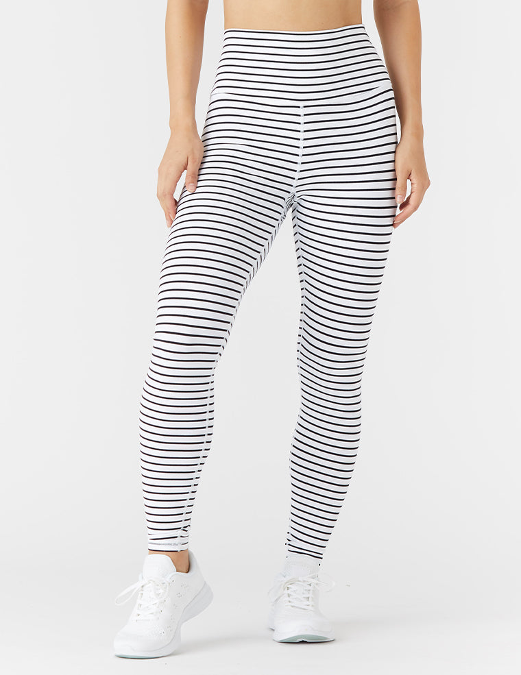 High Power Legging: White / Black Stripe