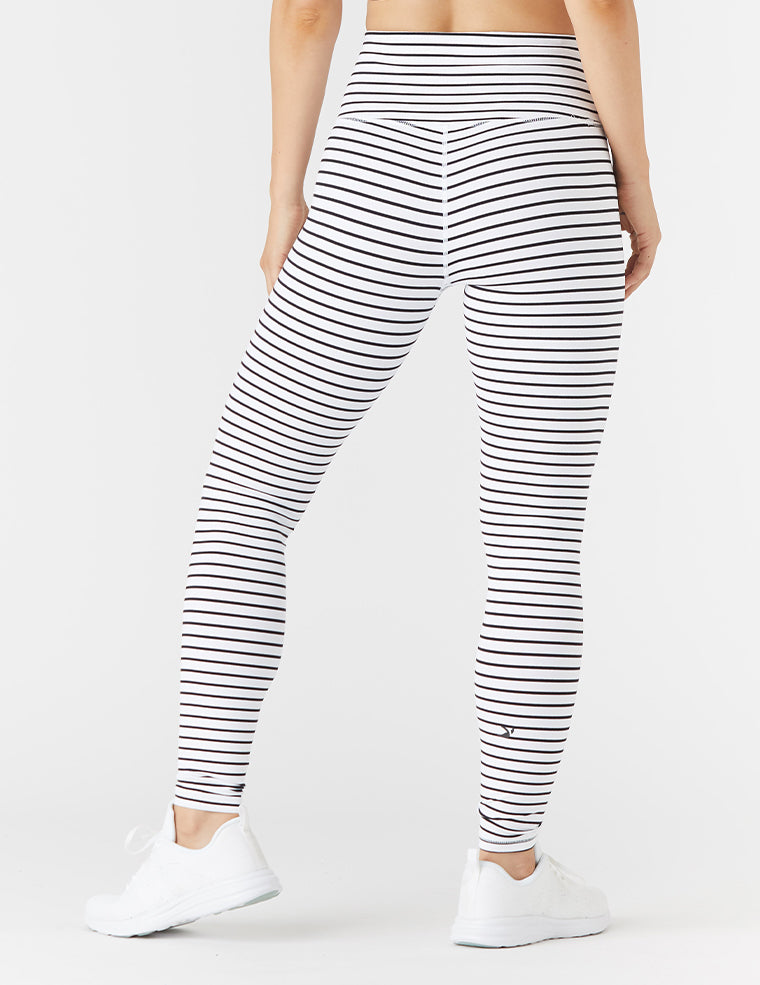 High Power Legging: White / Black Stripe