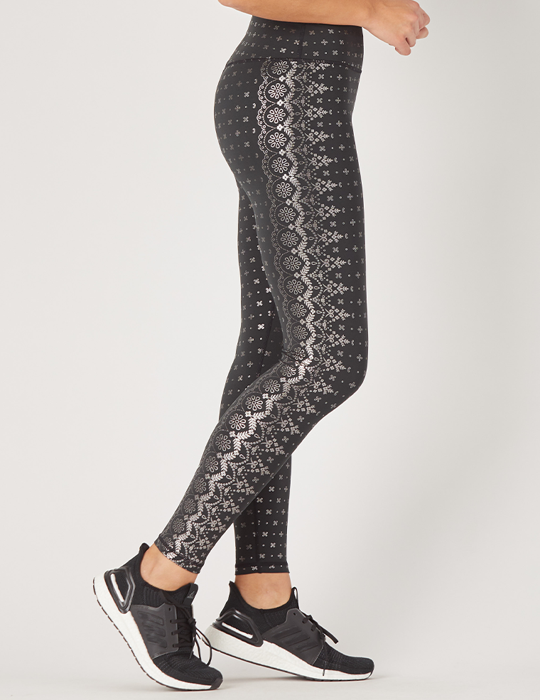 Sultry Legging Print: Black Gloss Wildflower Lace